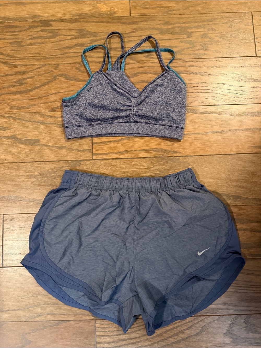 Nike Heathered Purple Sports Bra and Running Shorts Set